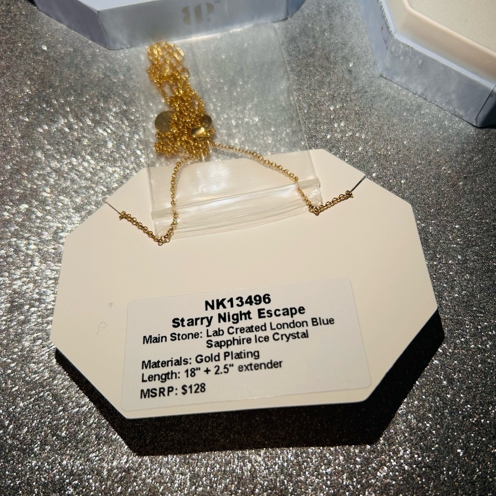 Bomb Party Necklace Sapphire Ice Crystal Gold Plated Starry Night Escape NK13496 - Picture 2 of 5